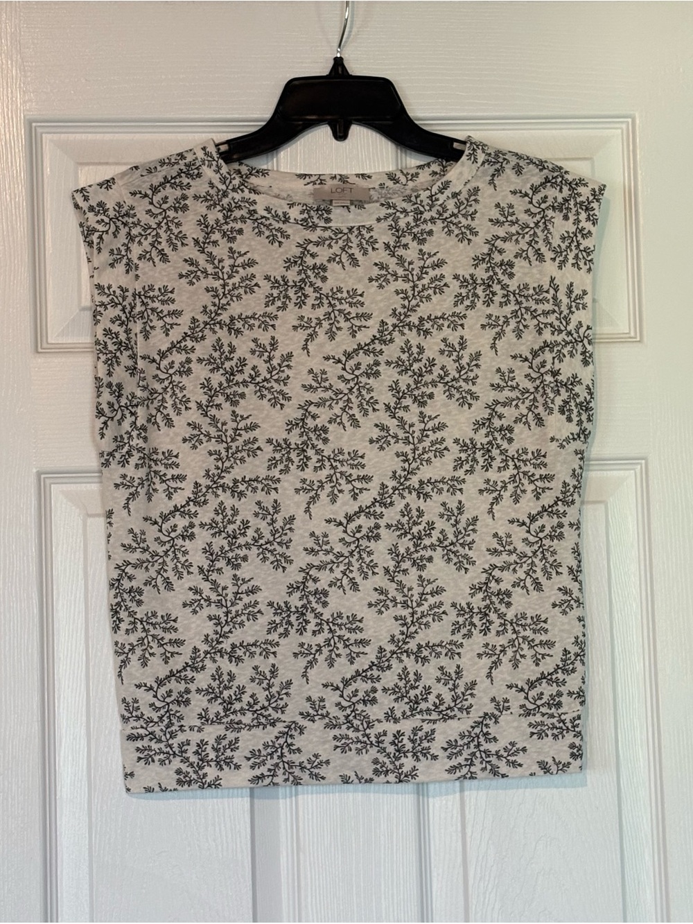 LOFT Cream Tank Top with Black Floral Branch Print